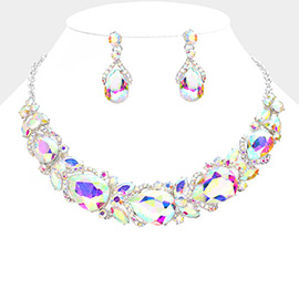 Teardrop Accented Marquise Stone Sprout Evening Necklace